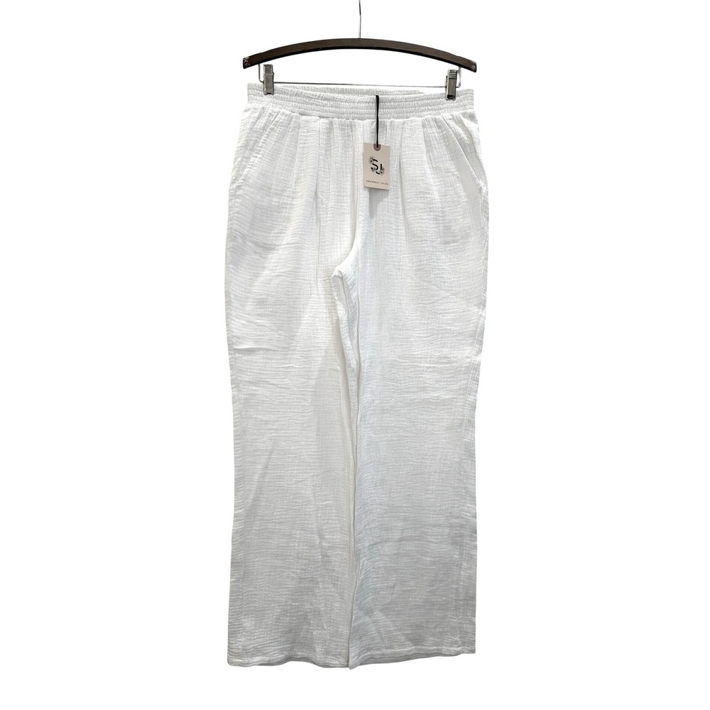 Sincerely Jules Women White Gauze Wide Leg Cotton Pants Elastic Waist Size M NWT
